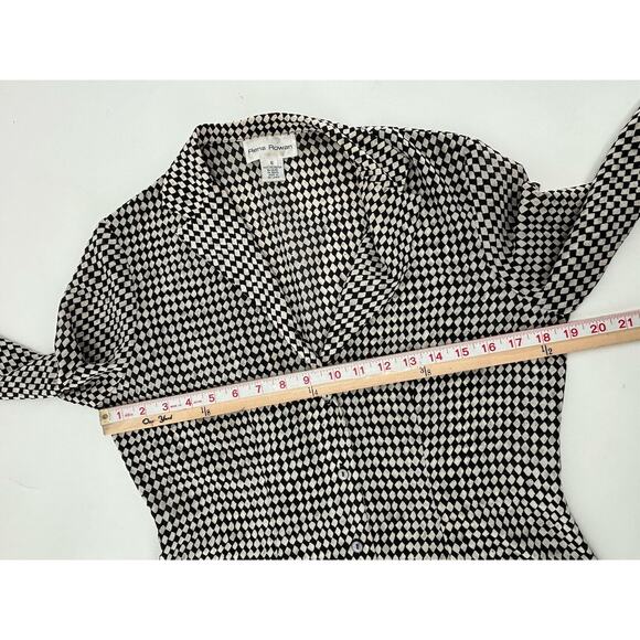 Rena Rowan Vintage Blouse Womens 6 Black White Grid Diamond Long Sleeve Top - Picture 14 of 16